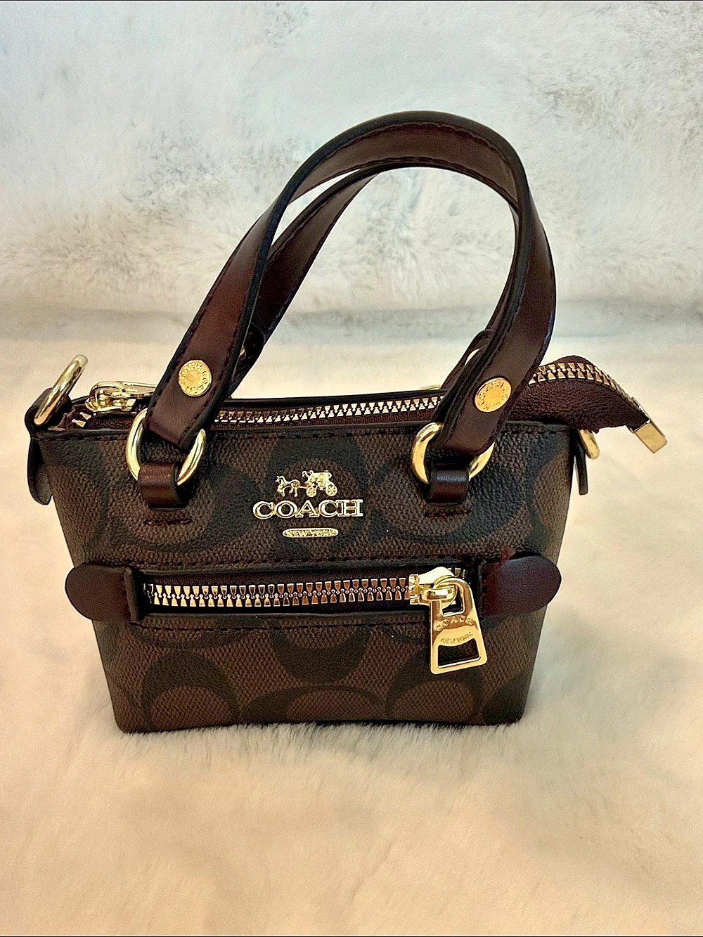 Coach Mini Rowan Bag Charm In Signature Canvas Brown